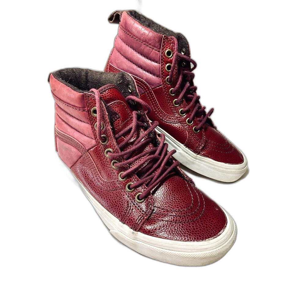 Vans‎ Sk8-Hi Burgundy Pebbled Leather Suede High Top Sneakers Mens 5 Womens 6.5